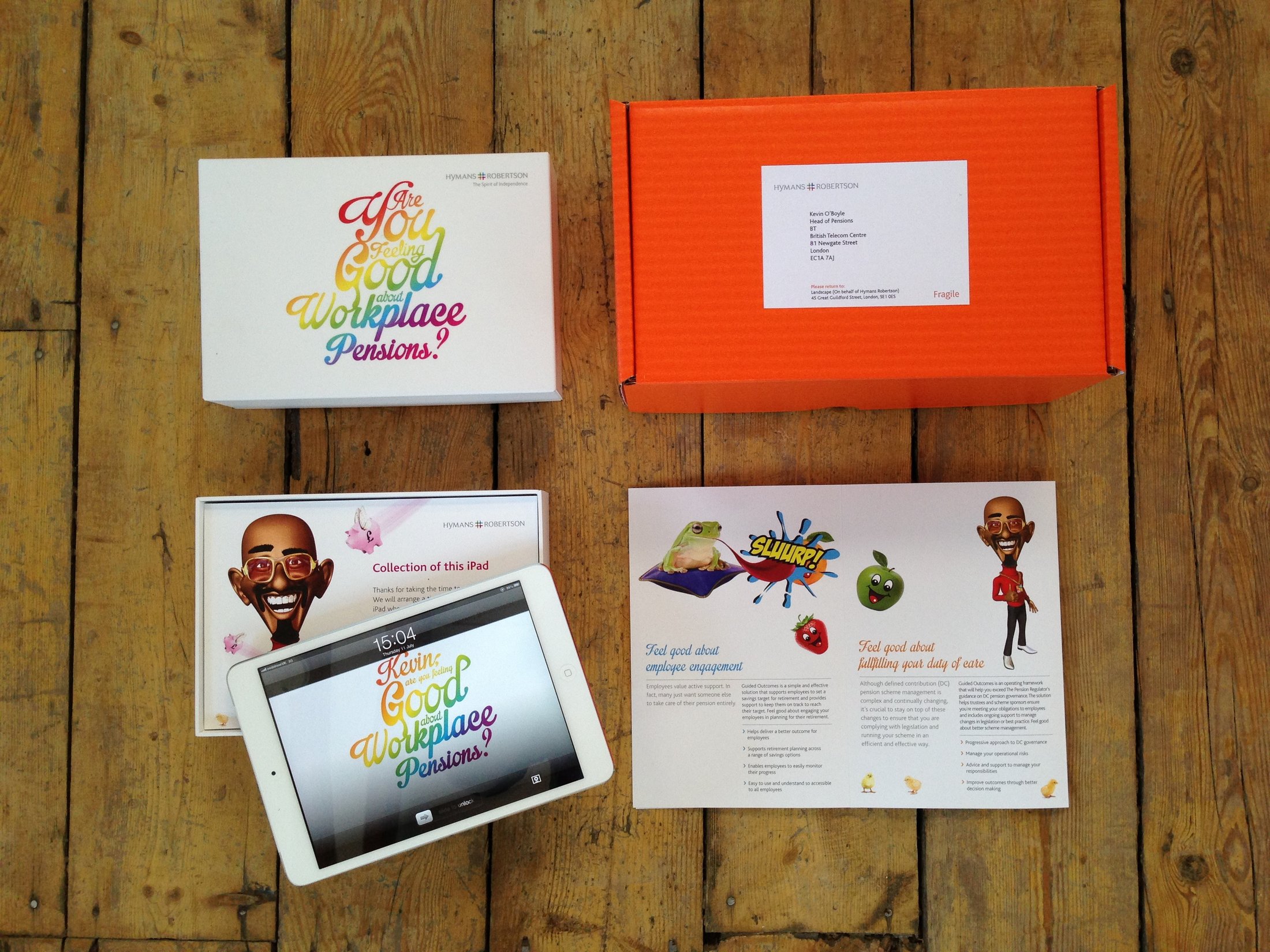 Hymans Robertson direct mail package, internal inserts.
