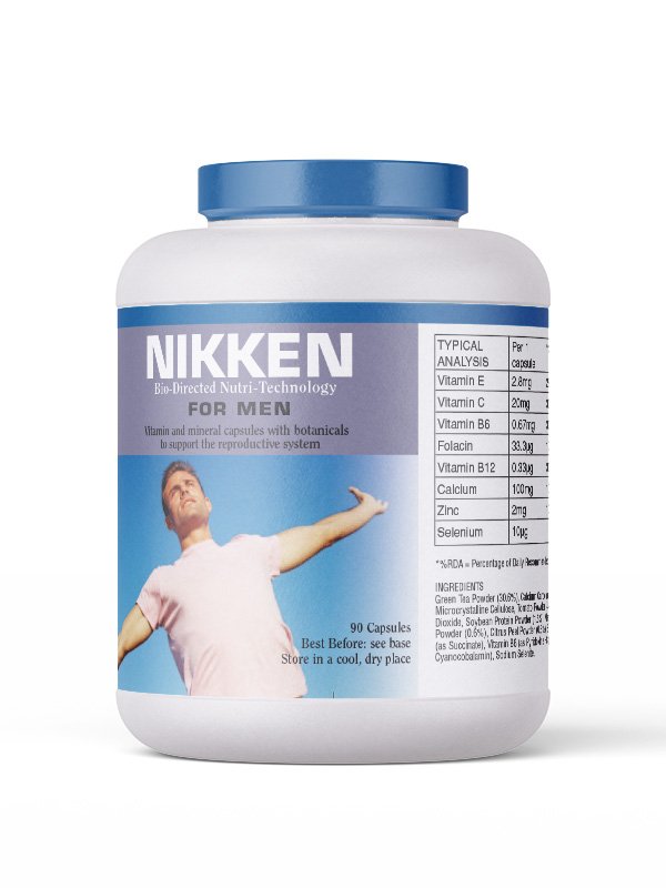 Matte-finish nutrition jar with wraparound label, for Nikken Wellness.