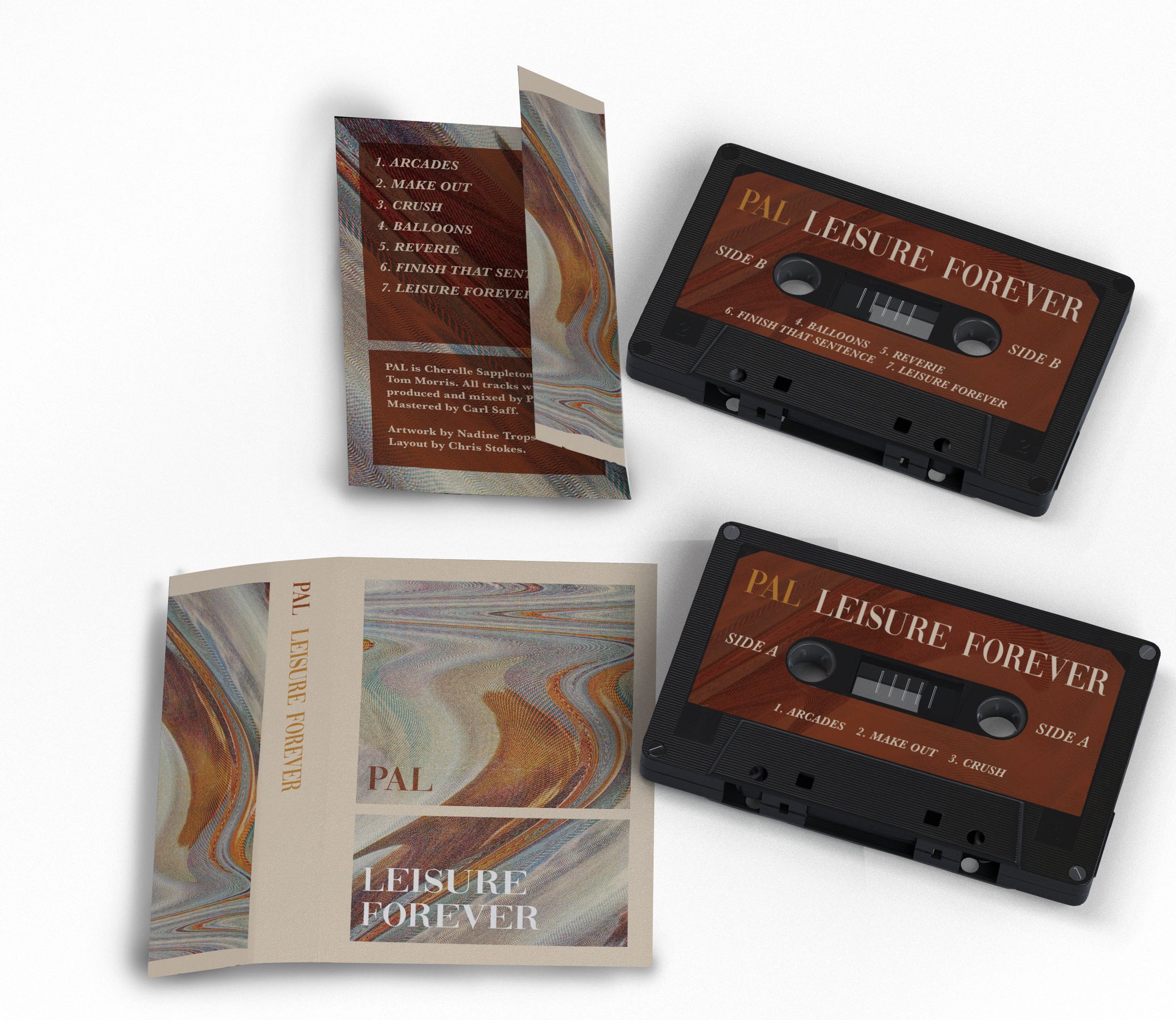 Full sleeve and cover artwork for the 'Leisure Forever' cassette release by PAL.